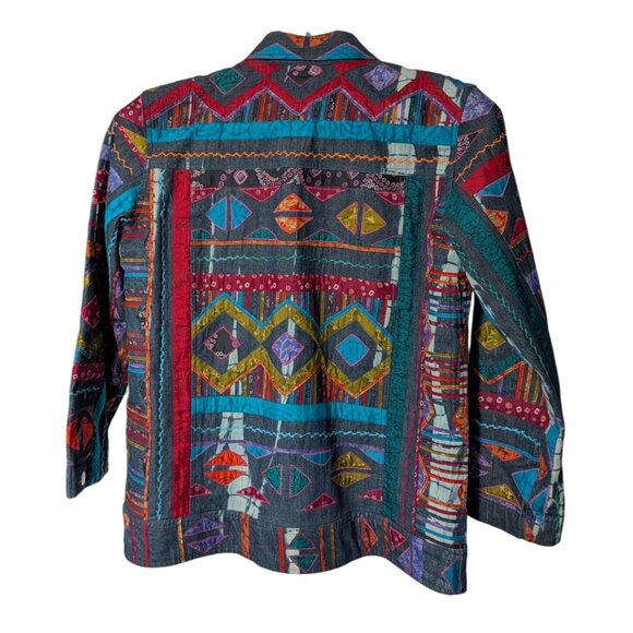 Chicos Design Jacket Large Southwest Embroidered silk applique - Picture 2 of 10